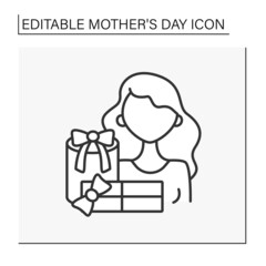 Presents line icon. Surprises for mother. Gifts in honor of mother. Special family day. Mother day concept. Isolated vector illustration. Editable stroke