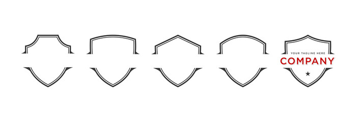 Various shape of shield protection for logo design, set of shields template in white background, emblem badge shield logo with premium, vintage or classic style