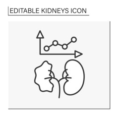 Examination line icon. Monitoring of kidney health. Deformed kidney. Healthcare concept.Isolated vector illustration.Editable stroke