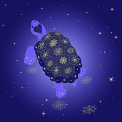 snow turtle. new year greeting card