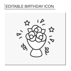 Bouquet line icon. Beautiful flowers for birthday celebrations. Party. Birthday concept. Isolated vector illustration. Editable stroke