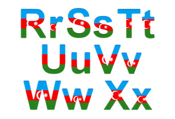 Letters with Azerbaijani flag. R, S, T, U, V, W, X uppercase and lowercase letters. 3D rendering