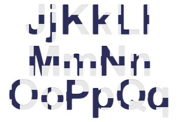 Letters with Finnish flag. J, K, L, M, N, O, P uppercase and lowercase letters. 3D rendering