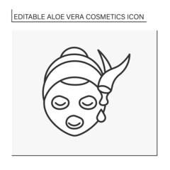 Cosmetology line icon. Facial mask with aloe vera extract. Beauty procedure in spa. Skin care. Aloe vera cosmetics concept. Isolated vector illustration. Editable stroke