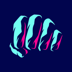 Fist neon line art potrait logo colorful design with dark background. Abstract vector illustration.