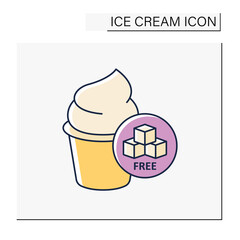 Vanilla ice cream color icon. Delicious dessert. Free sugar, calorie-free. Tasty frozen ice in waffle bowl. Summer sweets. Isolated vector illustration