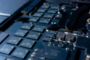 close up of computer circuit board. close up of electronic board background for tech presentation.