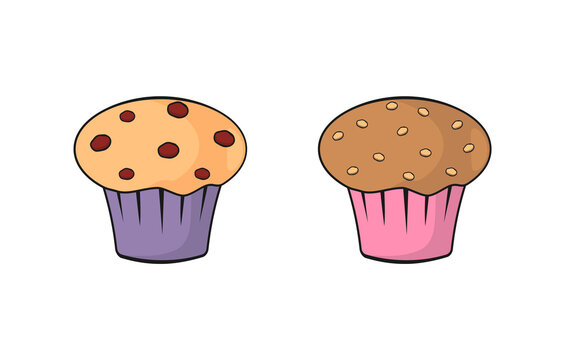Chocolate and cream cupcake isolated cartoon vector