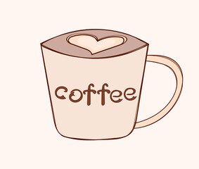 Handwritten vector coffee cup with the word 
