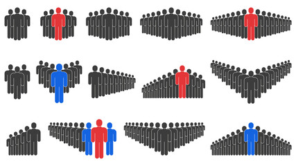 Business people team, crowd silhouettes groups. People in queue, business team silhouettes vector symbols set. Crowd people signs