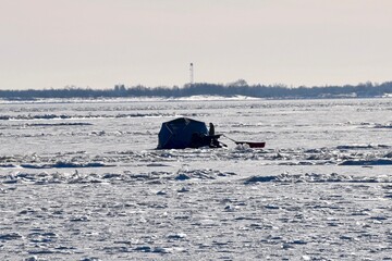 Naklejka premium Winter in Manitoba - ice fishing on Lake Winnipeg