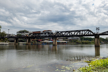 The River Kwai Bridge, also know as Death railway bridge, a historic landmark of world war ii, in Kanchanaburi, Thailand.