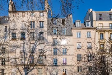 Paris, beautiful building, rue Baudelaire in the 12th arrondissement, in winter
