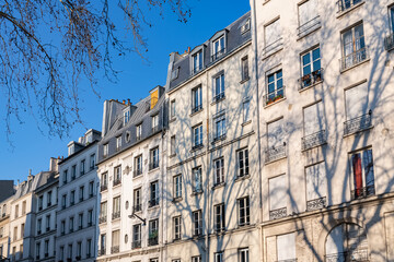 Paris, beautiful building, rue Baudelaire in the 12th arrondissement, in winter
