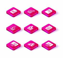 Set Computer monitor with graph chart, Stacks paper money cash, Money bag and diagram, coin, Document, and Target icon. Vector