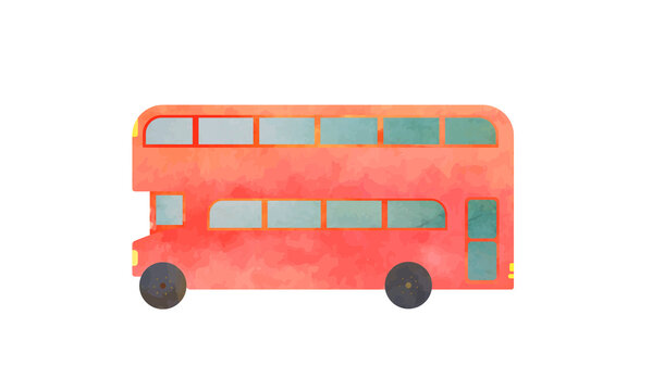 bus red double isolated watercolor textured vector transport illustration