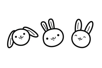 Cute Easter bunny. Doodle hand drawn rabbit head. Kawaii animal face. Stock vector black and white coloring illustration.