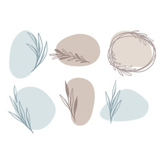 Fototapeta na wymiar Doodle style vector illustration. Set of simple elements of flowers and plants. stylized flowers, twigs of plants, leaves. Hand drawn simple icons.