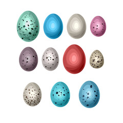 Colorful bird's speckled eggs. Quail Easter eggs for holiday celebration design. Vector illustration in cartoon style