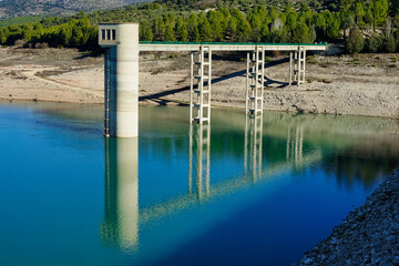 View of the Colomera reservoir (Spain) at sunset