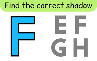 Find the correct shadow. Kids game. Educational matching game for children. Alphabet theme
