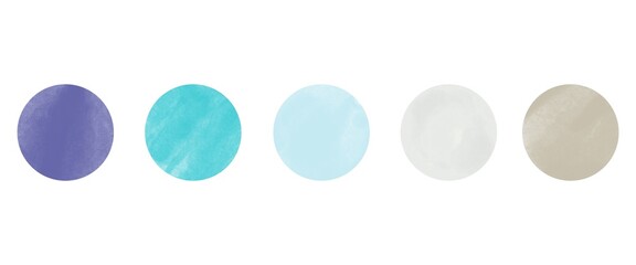 Spring 2022 trendy color palette. Design color trend of winter season. Modern watercolor round textured swatch set.
