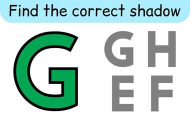 Find the correct shadow. Kids game. Educational matching game for children. Alphabet theme