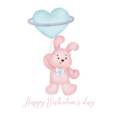 Obraz na płótnie Canvas Valentine's day with cute rabbit greeting card.