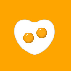 Vector illustration of heart shaped scrambled eggs on yellow background