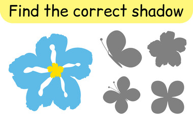 Find the correct shadow. Kids game. Educational matching game for children