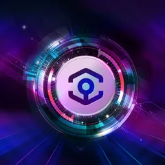 Foto op Canvas 3D rendering sanbox cryptocurrency coin on colorful background, cryptocurrency concept © reznik_val