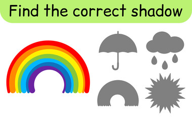 Find the correct shadow. Kids game. Educational matching game for children. Weather theme