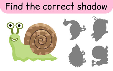 Find the correct shadow. Kids game. Educational matching game for children. Animal theme