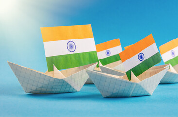 paper ship with Flags of India, republic independence day 