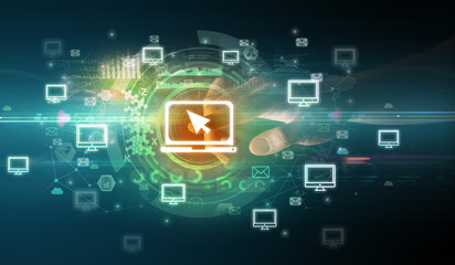 touching with soft gesture multimedia screen with future technology concept