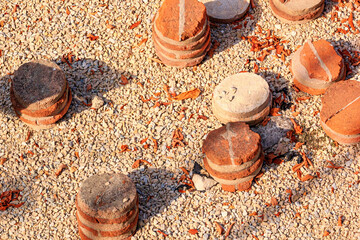 View of remains hypocaust, the heating system in the thermae ruins of the ancient Roman Odessos, in...
