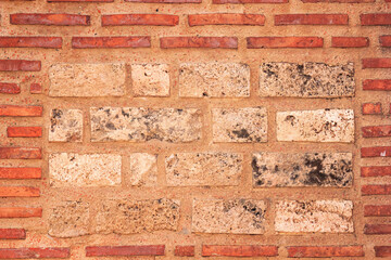 Weathered antique wall, ancient roman brick masonry, horizontal grunge background, Varna, the Black Sea coast of Bulgaria