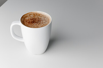 Hot coffee cappuccino in ceramic cup isolated on white background, clipping path included. cappuccino with spices and cinnamon. Cozy morning concept. Hygge.