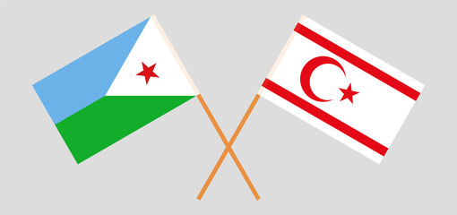Crossed flags of Djibouti and Northern Cyprus. Official colors. Correct proportion