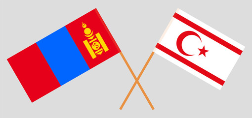 Crossed flags of Mongolia and Northern Cyprus. Official colors. Correct proportion