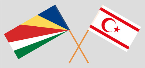 Crossed flags of Seychelles and Northern Cyprus. Official colors. Correct proportion