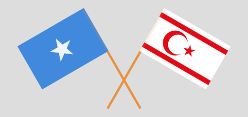 Crossed flags of Northern Cyprus and Somalia. Official colors. Correct proportion