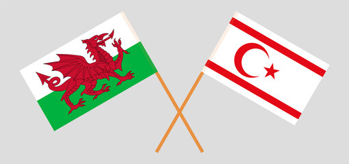 Crossed flags of Wales and Northern Cyprus. Official colors. Correct proportion
