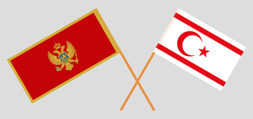 Crossed flags of Montenegro and Northern Cyprus. Official colors. Correct proportion