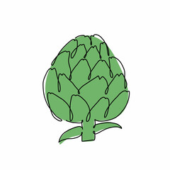 Hand drawn vector illustration of artichoke in single line style. Cute llustration of a vegetable on a white background.
