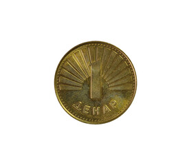 1 denar coin made by North Macedonia, that shows numeral value