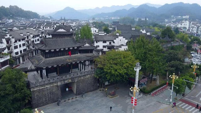 Aerial photography of Huizhou ancient city scenery panorama