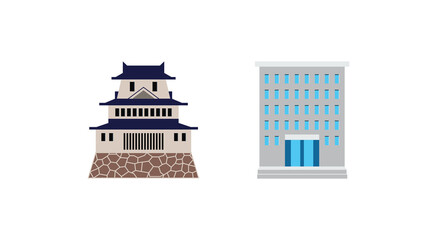 Japanese castle vector and Office Building emoji illustration