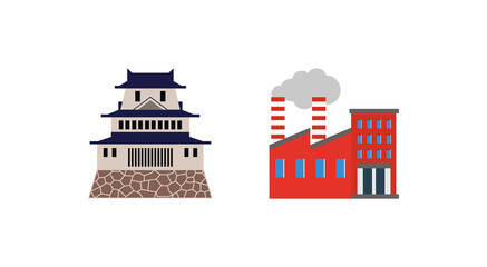 japanese castle emoji, factory emoji