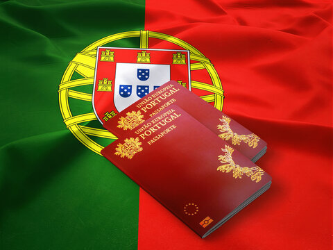 Portuguese passports on the top of  flag of Portugal